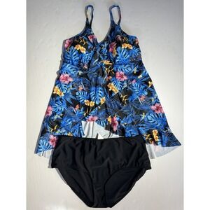 Hanna Nikole Floral Women's Plus Size Irregular Hem Tummy Control Swimsuit 20W